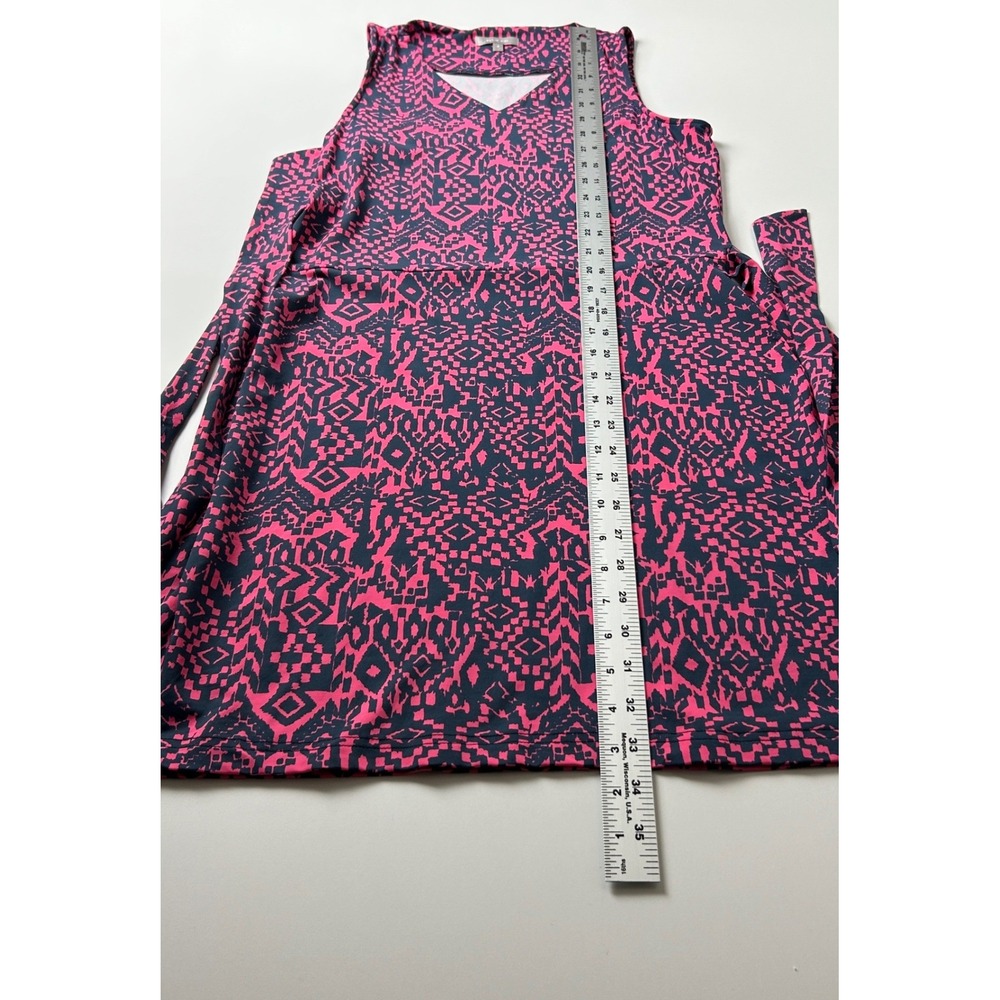 Ellie Kai Pink Navy Geometric Ikat Print VNeck Sleeveless Tie Waist Dress Size 4 - Picture 8 of 11